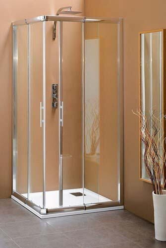 SMART A SANS SEUIL - Accès d'angle carré 2 portes coulissantes - Hauteur : 190 cm - Ep. du verre : porte coulissante : 6 mm, partie fixe : 4 mm