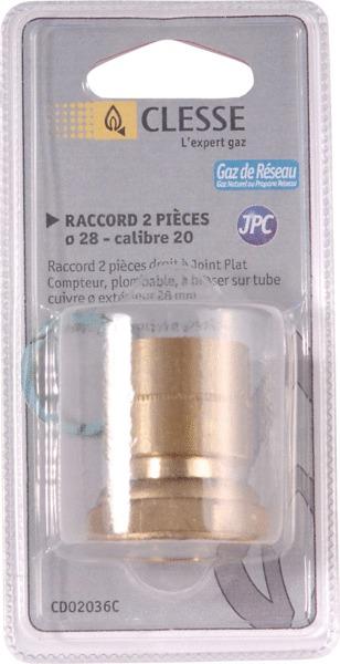 RACCORD POUR GAZ NATUREL ET PROPANE EN RESEAU - Raccord 2 pièces JPC plombable - Raccord droit à braser sur tube cuivre