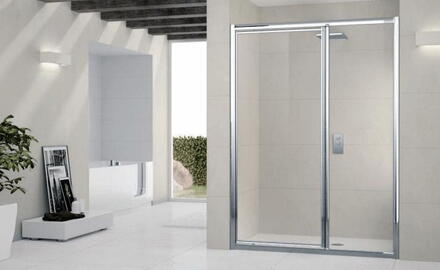 LUNES-G+F - Porte pivotante + paroi fixe en alignement - Hauteur 190 cm - Ep. du verre : 3 mm (porte) - Ep. du verre : 4 mm (paroi fixe)