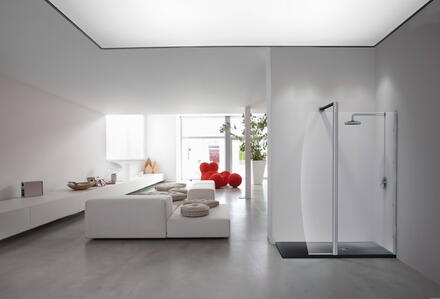 SUN 2 - Paroi de douche 90 cm avec 1 porte battante 45 cm - Hauteur : 202 cm - Epaisseur du verre : 8 mm