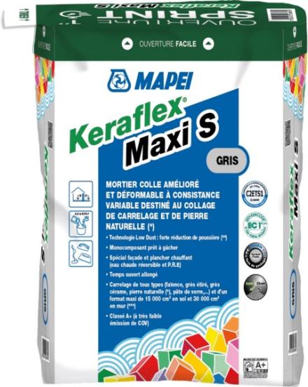 KERAFLEX MAXI S - Mortier colle amélioré et déformable C2S1 TE/C2S1 EG, à consistance variable (normale ou fluide), destiné à la pose de carrelage en sol et mur int/ext