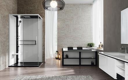 GLAX 2 2.0 2P - Cabine bien-être, version hammam - porte à 2 panneaux, 1 coulissant + 1 paroi fixe latérale - H 210 cm - EP. du verre 6 mm