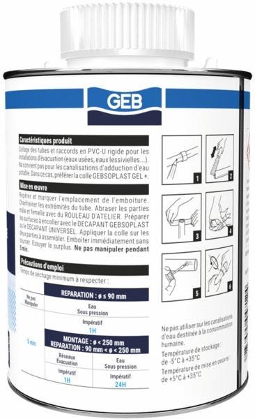 GEBSOPLAST - Colle évacuation en gel pour raccords en PVC rigide
