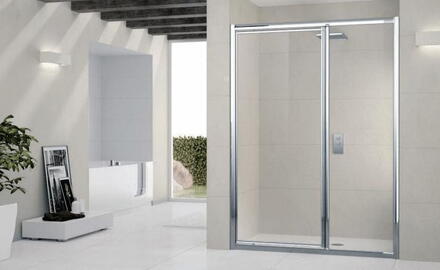 LUNES-G+F - Porte pivotante + paroi fixe en alignement - Hauteur 190 cm - Ep. du verre : 3 mm (porte) - Ep. du verre : 4 mm (paroi fixe)
