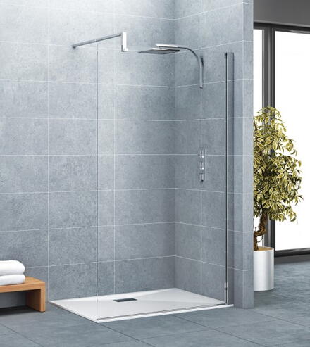 EXCLUSIVE SOLO - Espace de douche sans porte avec barre de renfort droite (profilé à droite) - Hauteur : 200 cm - Ep. du verre : 8 mm