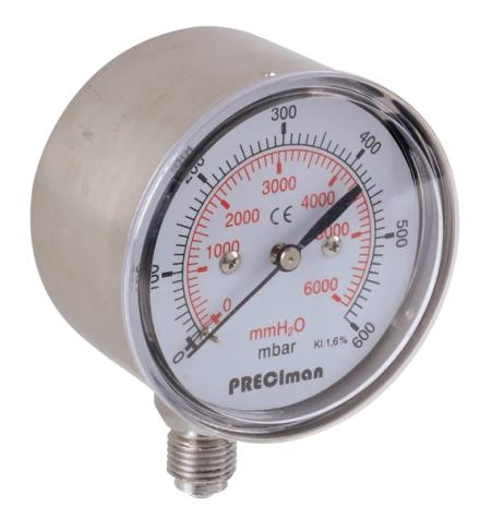 MANOMETRE INOX 0/+60MBAR PRECIMAN    ROS20006