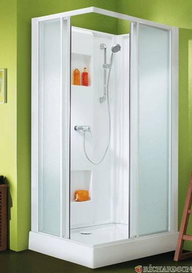 IZI BOX - Rectangle - Cabine d'angle avec portes coulissantes et profilés blanc