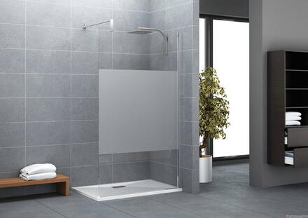 EXCLUSIVE SOLO - Espace de douche sans porte avec barre de renfort droite (profilé à droite) - Hauteur : 200 cm - Ep. du verre : 8 mm