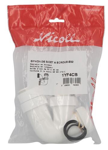 SIPHON DE BIDET EN PVC C - Réglable, à écrou (avec joints)