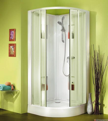 IZI BOX - Quart de Rond 90 - Cabine d'angle avec portes coulissantes et profilés blanc
