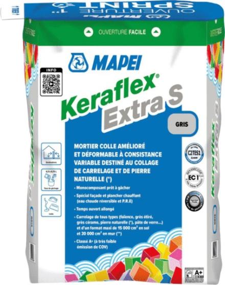 KERAFLEX EXTRA S - Mortier colle amélioré et déformable C2S1 TE/C2S1 EG, à consistance variable (normale ou fluide), destiné à la pose de carrelage en sol et mur int/ext