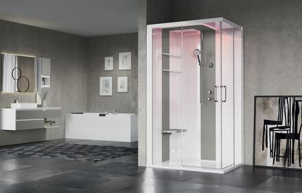 SKILLS A - Cabine bien-être, version hammam - 2 portes coulissantes + 2 fixes en alignement - H 211 cm - EP. du verre 8 mm