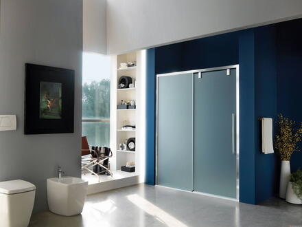 ACRUX - Porte coulissante droite à 2 panneaux - Hauteur : 200 cm - Ep. du verre : 8 mm pour la porte coulissante et 6 mm pour la partie fixe