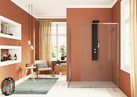 ECLIPSE C+F - Paroi avec 1 volet coulissant sans seuil + paroi fixe d'angle