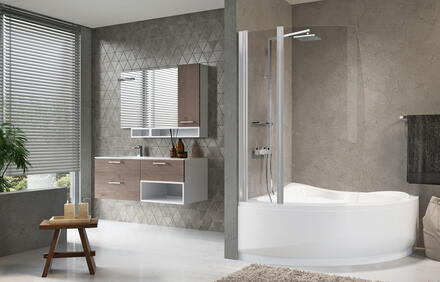 AURORA 8 - Pare-baignoire ouverture 1 porte pivotante 180° + 1 fixe