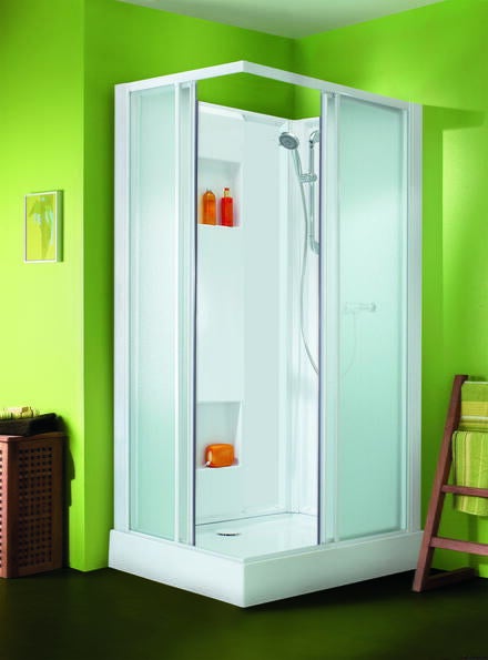IZI BOX - Rectangle - Cabine d'angle avec portes coulissantes et profilés blanc