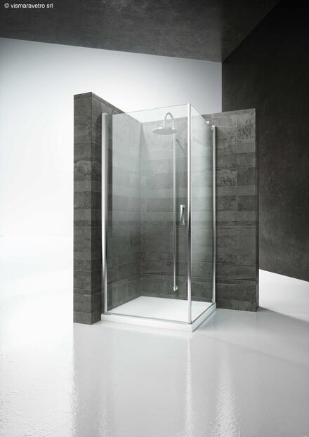 LINEA - Porte pivotante, ouverture à 180° avec paroi fixe d'angle - Hauteur 195 cm - Ep. du verre 6/8 mm