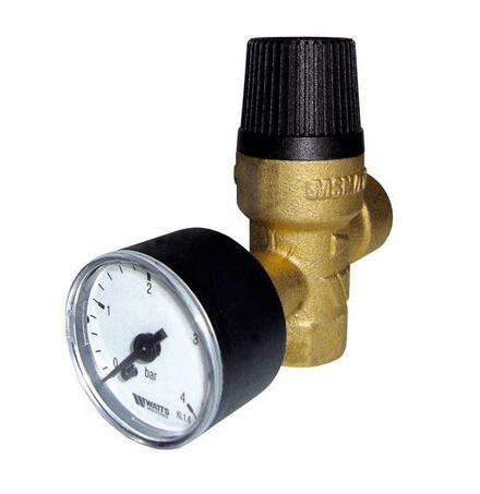 SOUPAPE DE SURETE - FF - Soupape chauffage à membrane avec manomètre (graduation de 0 à 4 bar) - Corps laiton - Température 140°C