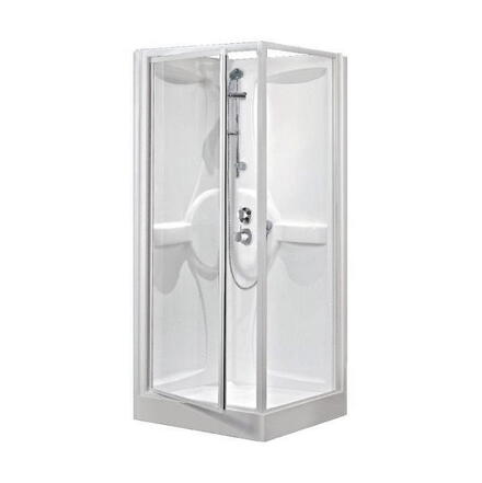 MEDIA - Cabine porte G en niche + paroi fixe en verre de sécurité trempé, montage sans silicone, profilé Blanc antibactérien.