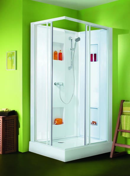 IZI BOX - Rectangle - Cabine d'angle avec portes coulissantes et profilés blanc
