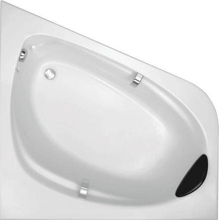 ODEON UP - Baignoire d'angle avec pieds réglables, coussin noir et poignées chromées