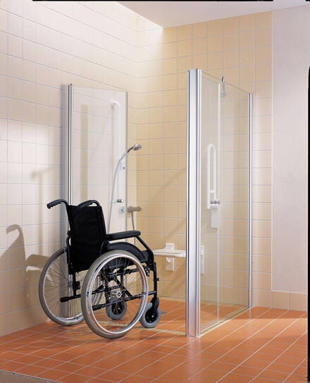 ATEA - Porte à 2 battants (ouverture intérieur/extérieur) avec mécanisme de relevage et 1 paroi fixe réversible - Hauteur : 200 cm - Ep. du verre : 6 mm