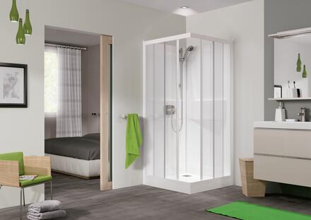 KINEPRIME C - Cabine d'angle carré, 1 porte pivotante ou 2 coulissantes