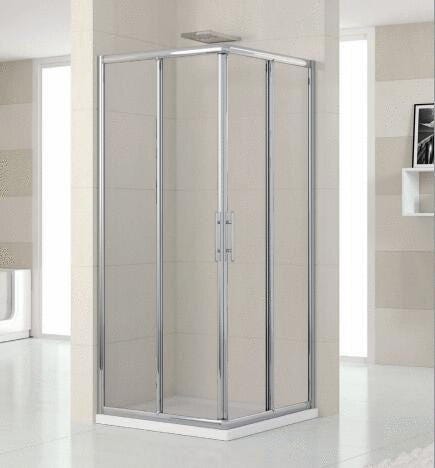 LUNES-A - Accès d'angle à 4 panneaux : 2 coulissants + 2 fixes - Hauteur 190 cm - Ep. du verre : 4 mm