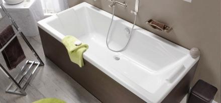 PREFIXE - Baignoire rectangulaire en toplax à vidage central excentré pour une utilisation en duo