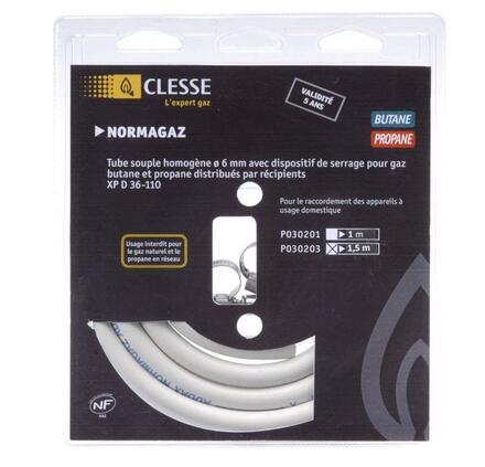 FLEXIBLE GAZ BUTANE ET PROPANE EN RECIPIENT - P0302 - Tuyau Normagaz intérieur  Ø 6, avec 2 colliers
