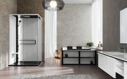 GLAX 2 2.0 2P - Cabine bien-être, version hammam - porte à 2 panneaux, 1 coulissant + 1 paroi fixe latérale - H 210 cm - EP. du verre 6 mm