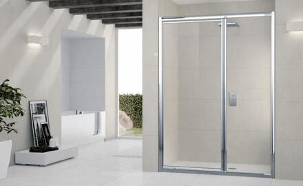 LUNES-G+F - Porte pivotante + paroi fixe en alignement - Hauteur 190 cm - Ep. du verre : 3 mm (porte) - Ep. du verre : 4 mm (paroi fixe)