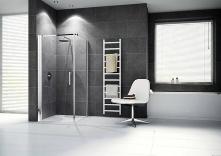 GIADA G+F - Accès d'angle à fermeture magnétique - Ensemble porte pivotante, paroi fixe et barre de renfort - Hauteur : 195 cm - Ep. du verre : 6 mm