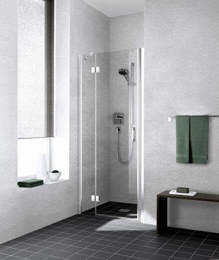LIGA - Porte pivotante avec élément fixe, ouverture vers l'extérieur - Hauteur : 200 cm - Ep. du verre : 5 mm