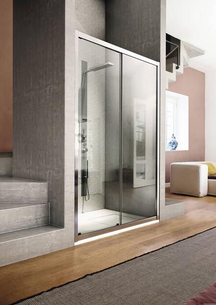 SERIE 6000 - Porte coulissante avec partie fixe sur la gauche - Hauteur : 195 cm - Ep. du verre : 6 mm