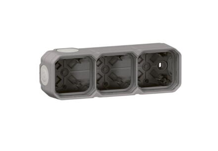 BOITIER SAILLIE ETANCHE PLEXO 3 POSTES HORIZONTAUX ET VERTICAUX SANS CLOISON AVEC 5 EMBOUTS