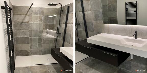 salle de bain noire et blanche