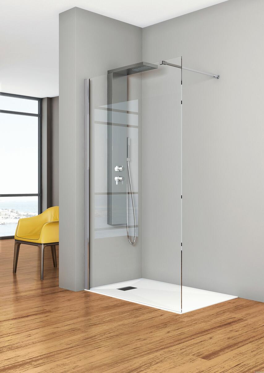 KINESTYLE SOLO - Paroi fixe avec barre de renfort L 100 cm créant un espace douche ouvert - Hauteur : 200 cm - Ep. du verre : 8 mm