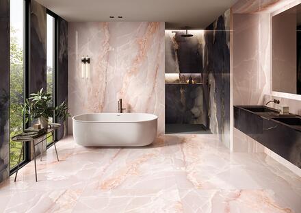 Salle de bains marbre rose et noir