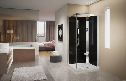 HOLIDAY CRYSTAL 2P - Cabine de douche rectangulaire 1 porte coulissante avec partie fixe à gauche et paroi fixe